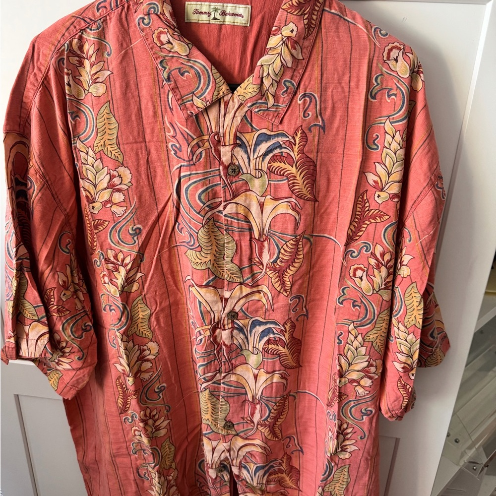 Tommy Bahama Coral Floral Camp Shirt with Multicolor Accents